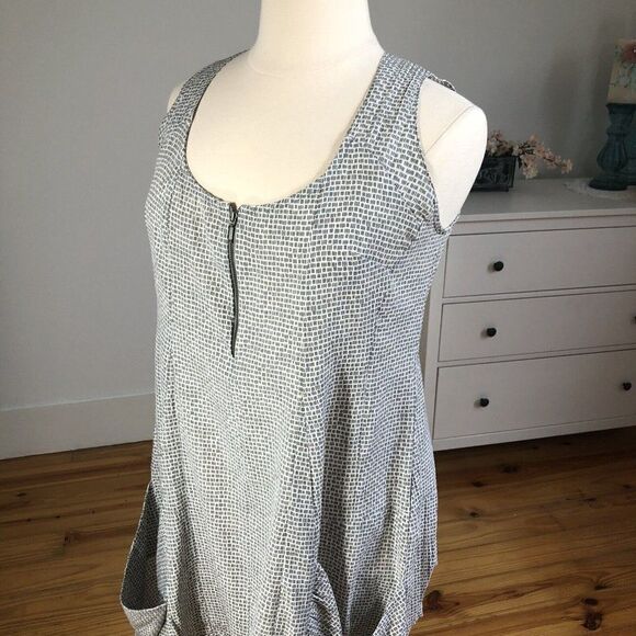 Gershon BRAM Large Gray & White Lightweight Sleeveless Dress Oversized Pockets - Picture 7 of 12